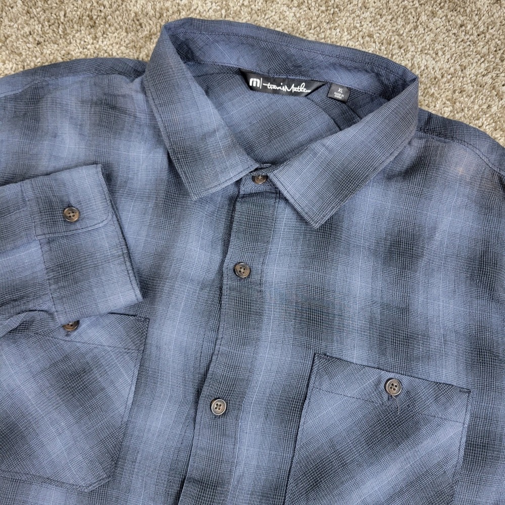 Travis Mathew Mens XL Blue Plaid Button Up Long Sleeve Flannel Workshirt
